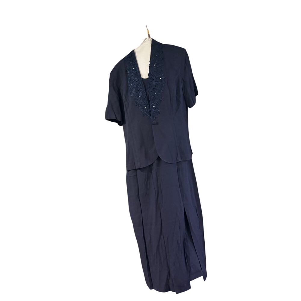Vintage S.L. Fashions Size 18 Navy Mother Bride Dress Jacket 2 Piece Formal USA